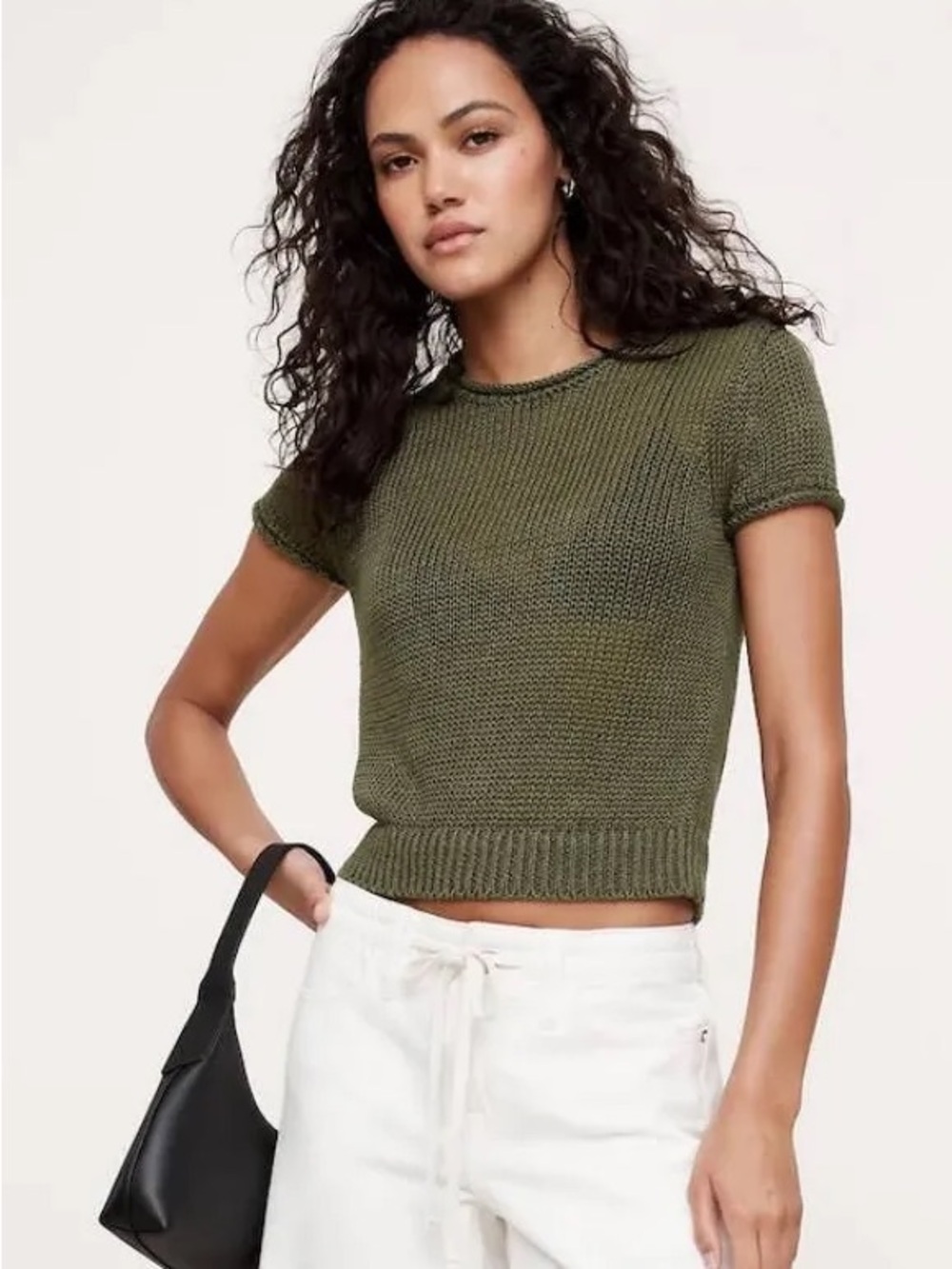 100% Linen Banana Republic fitted short sleeve linen top olive green size M